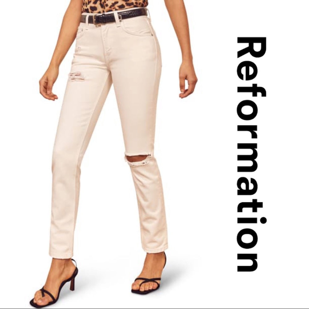 NWT Reformation Julia Cigarette Jeans in Ivory - Picture 2 of 3